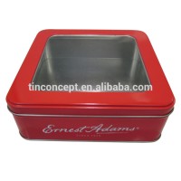 Customized printed square gift tin box for food grade with clear pvc window